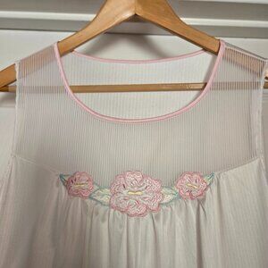 Vintage Lorraine White Nylon Nightgown | Floral Embroidery
